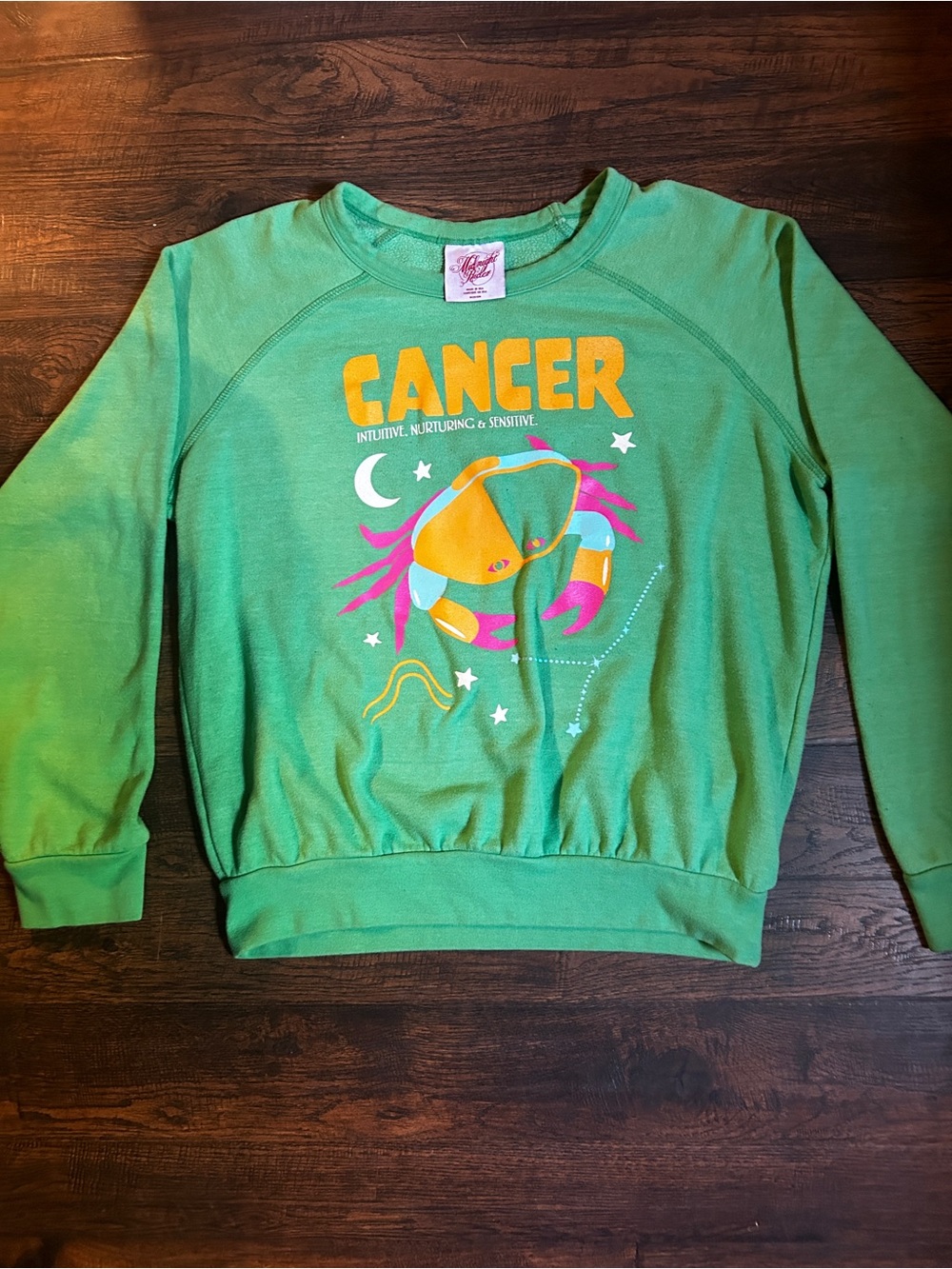 Midnight Rider Green 'Cancer' Graphic Sweatshirt with Yellow & Pink Accents